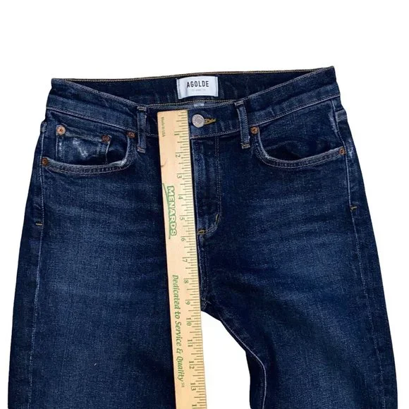 AGOLDE Sophie Dark Blue Wash Denim High Rise Raw Hem Crop Skinny Jeans Size 26 - Picture 7 of 11